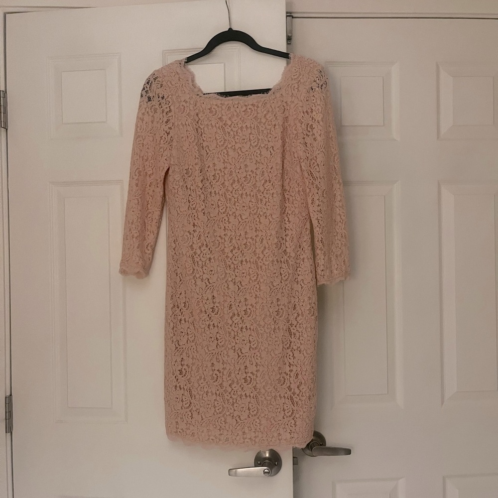 Adrianna Papell Blush Pink Long Sleeve -  Lace Dress Women’s Size Medium (8)